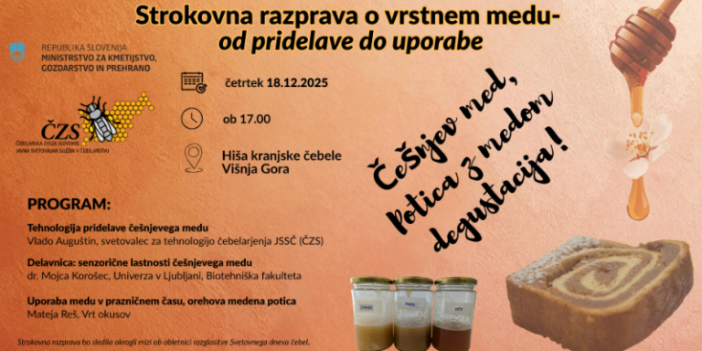 Vabilo na strokovno razpravo o vrstnem medu – Češnjev med in potica z medom! vabilo na strokovno razpravo o cesnjevem medu 1