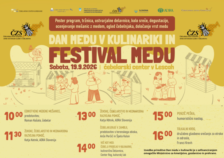 Dan medu v kulinariki in Festival medu Izvedbo prireditve Dan medu v kulinariki je s sofinanciranjem omogocilo Ministrstvo za kmetijstvo gozdarstvo in prehrano